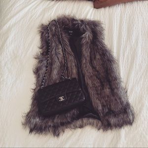 New Nicole Miller Black/Grey/Brown Faux Fur Vest